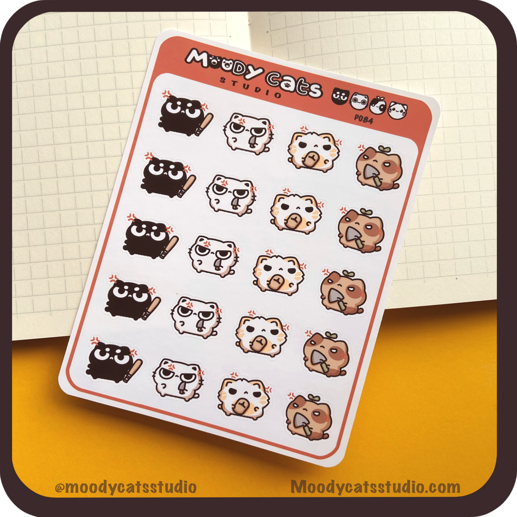 Sticker sheet of cats being angry
