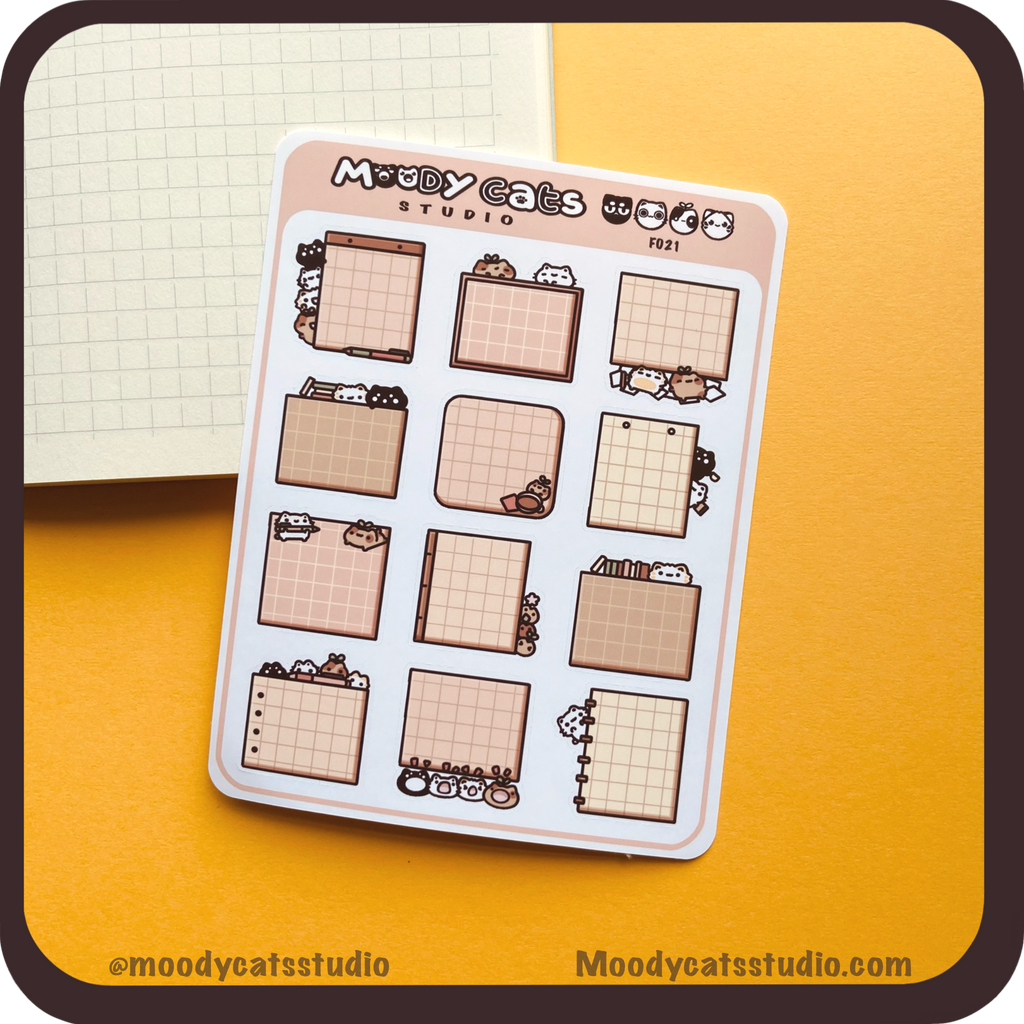 Sheet of planner stickers with grid designs easy for writing