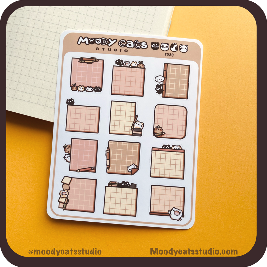 Sheet of planner stickers of cozy grid note boxes for ease of writing
