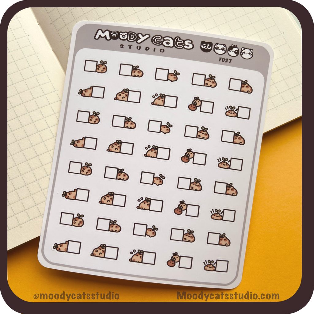 Sticker Sheet of mini sprout cat with boxes