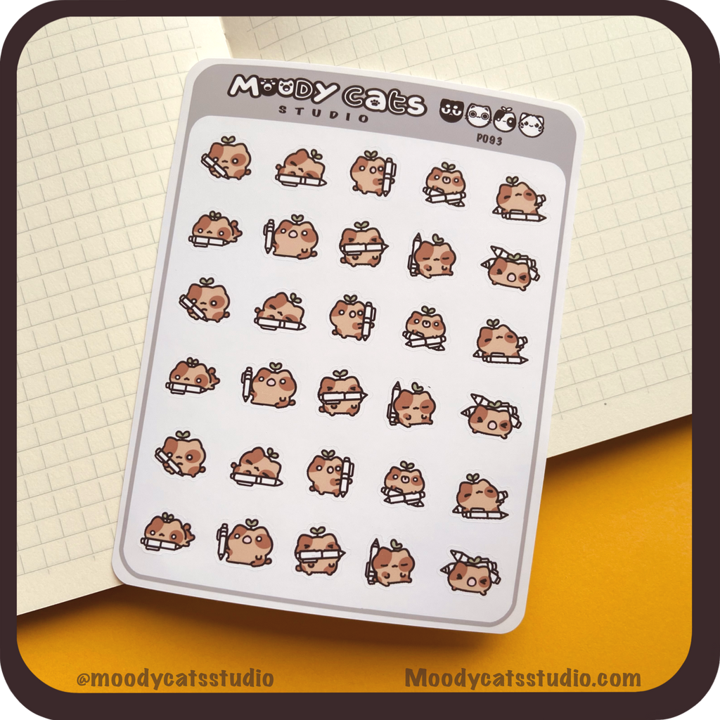 Sticker Sheet of sprout cat with pens