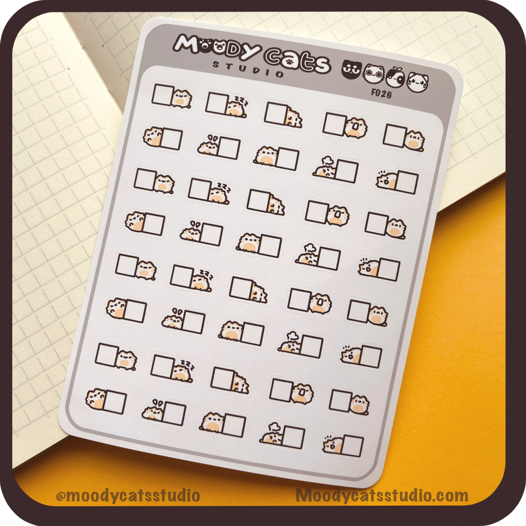 Sticker Sheet of mini ginger cat with boxes