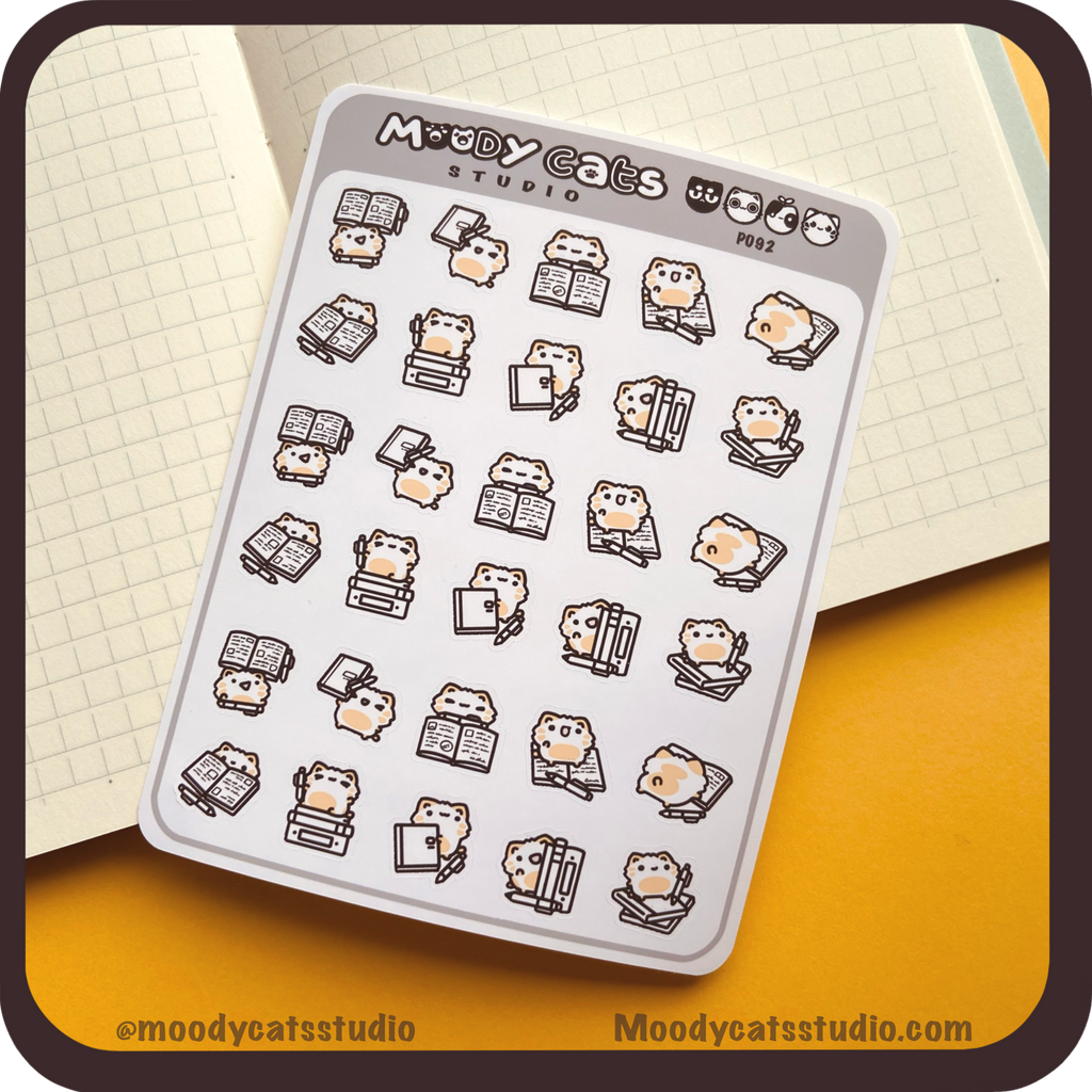 Sticker Sheet of ginger cat with Journals