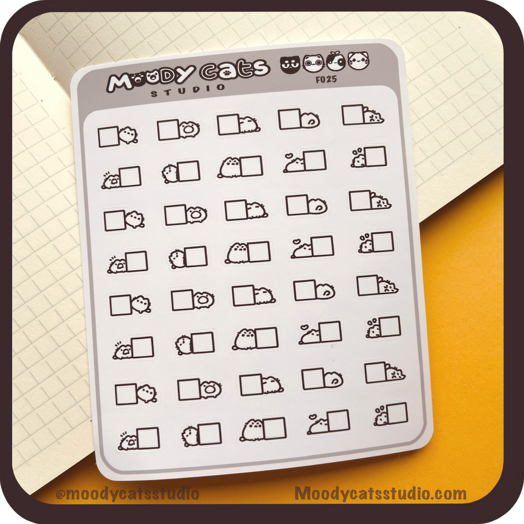 Sticker sheet of mini white cat and boxes