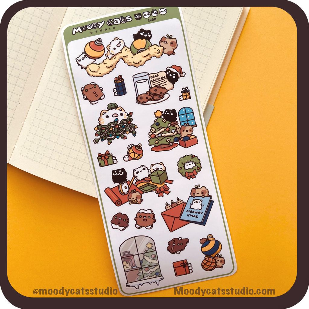 Sticker Sheet of cats with enjoying christmas