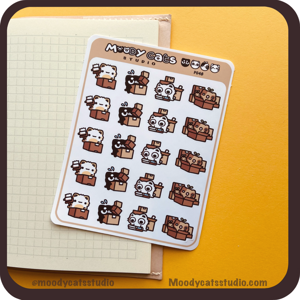 Packing Up Stickers Packing Sticker Sheet โ Moody Cats Studio