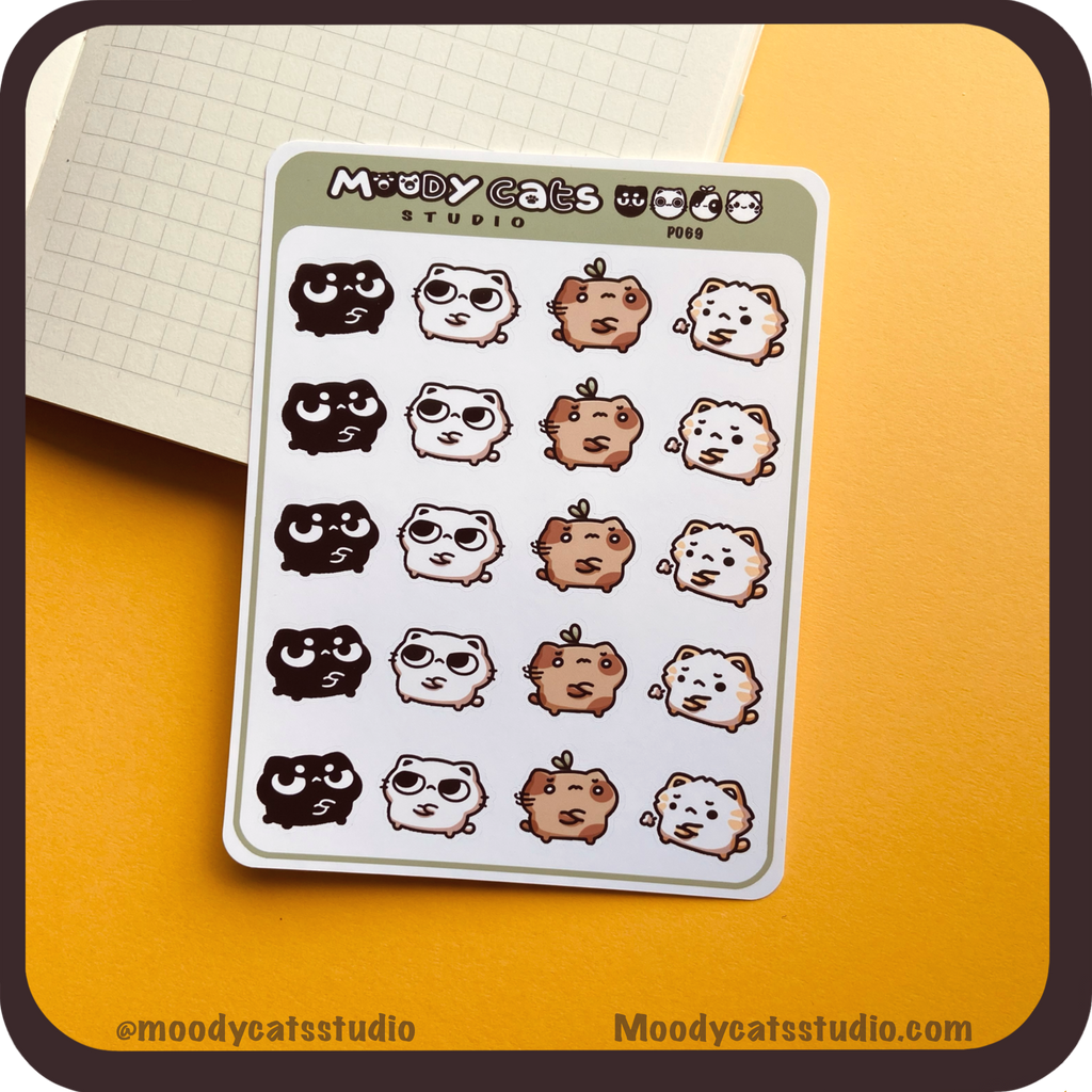 Sticker sheet of the cats being annoyed
