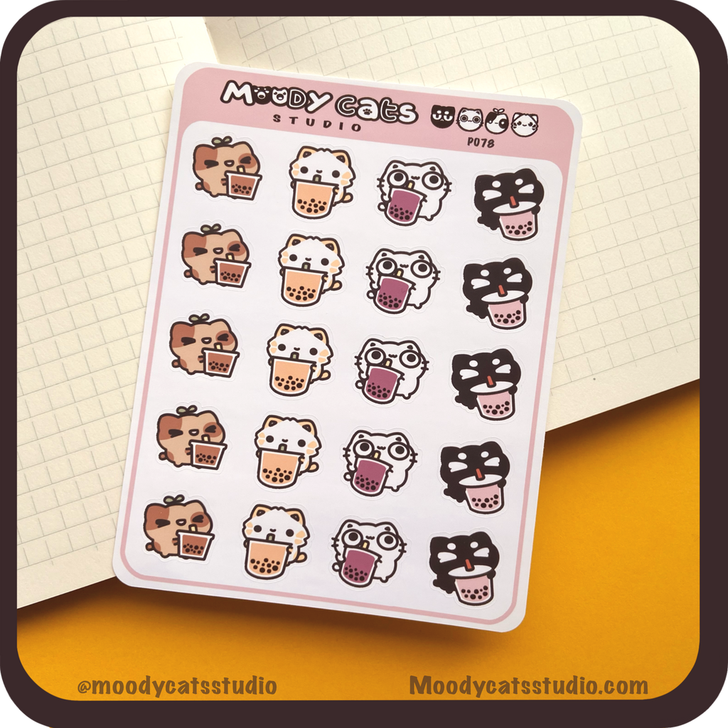 Stickers of Cats drinking Boba Tea