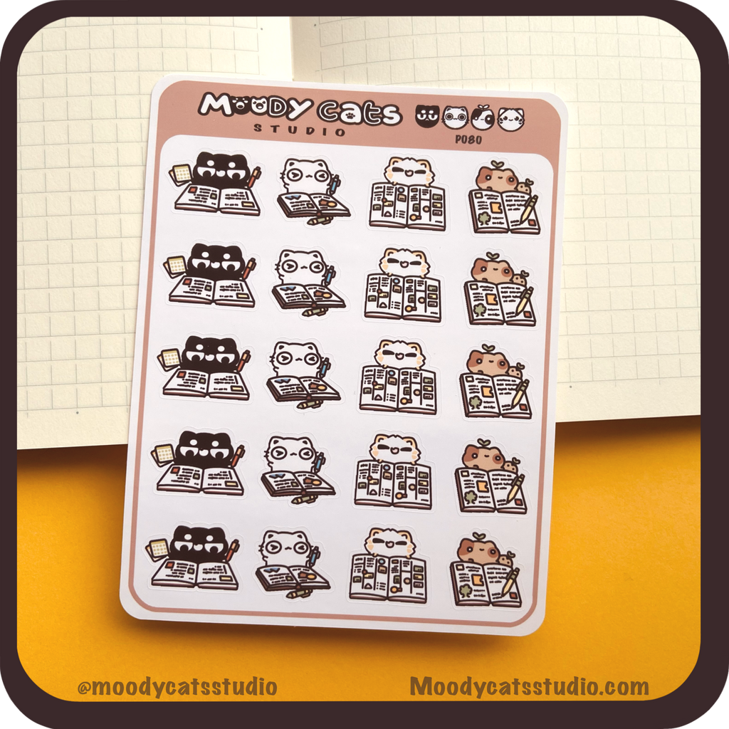 Sticker sheet of Cats with planners and journals