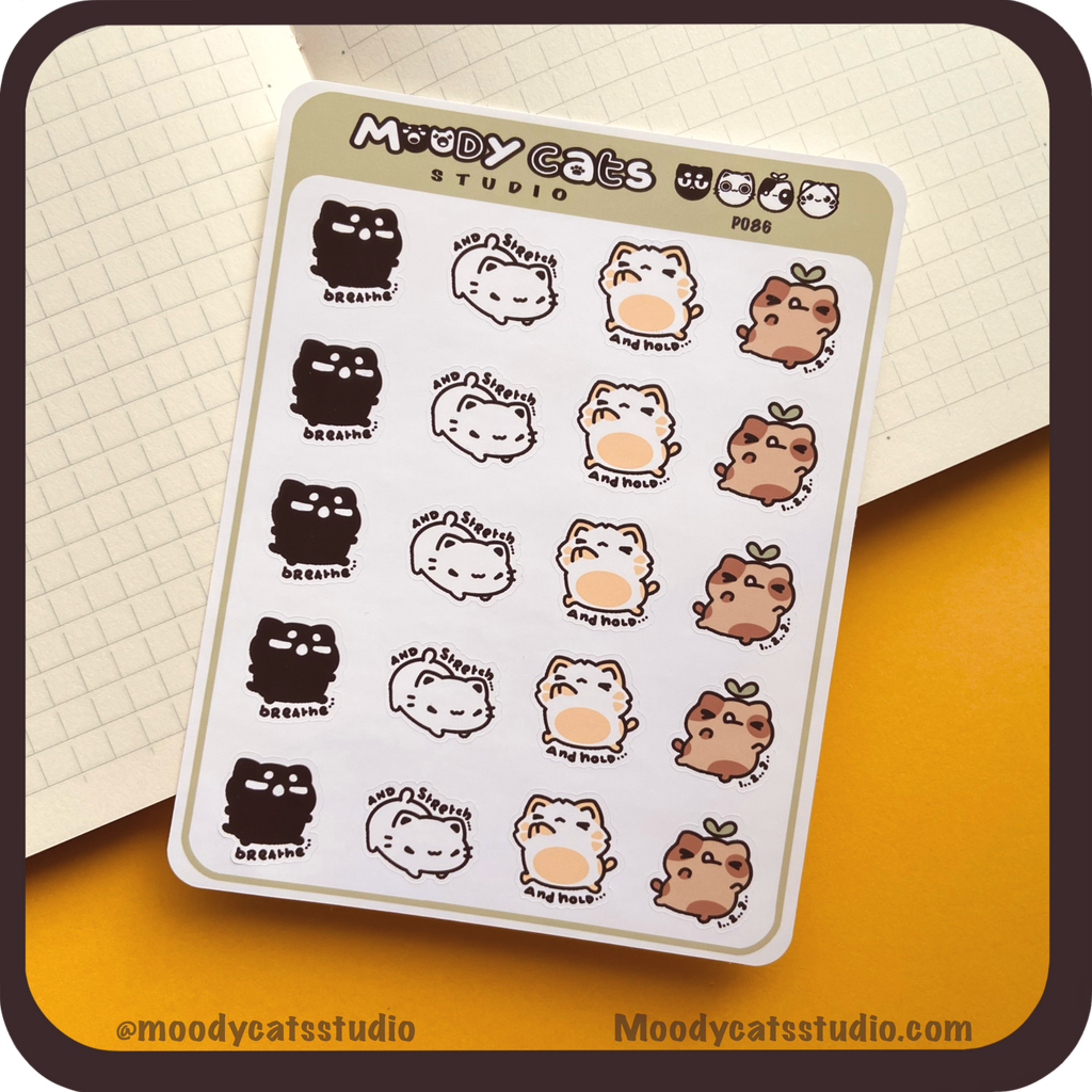Sticker Sheet of cats stretching