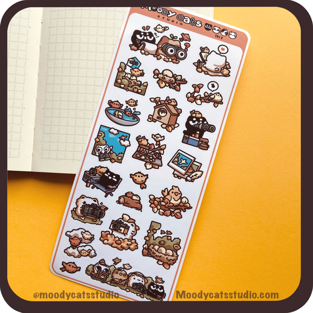 Sticker sheet of cats bird watching