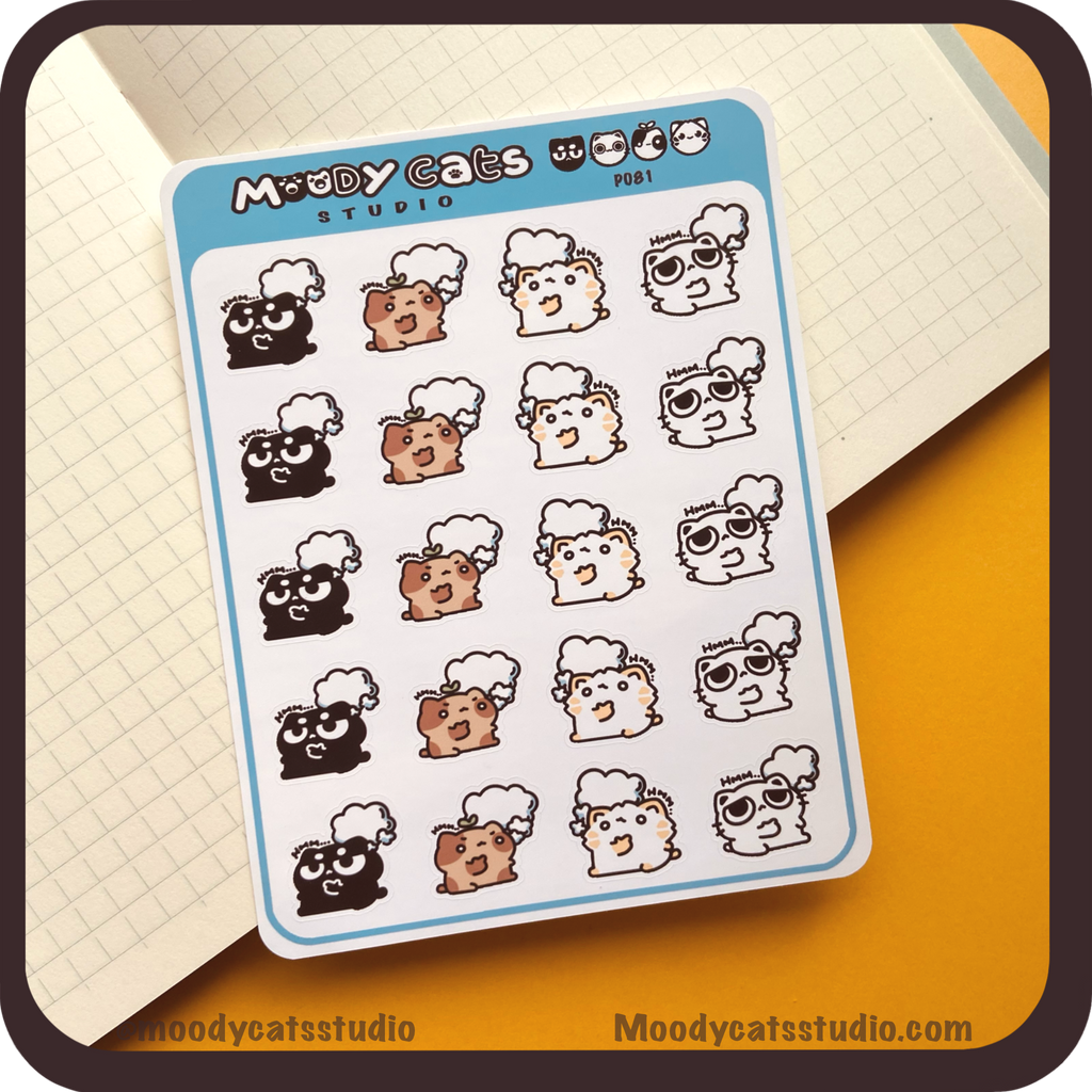 Sticker Sheet of cats with thought bubbles
