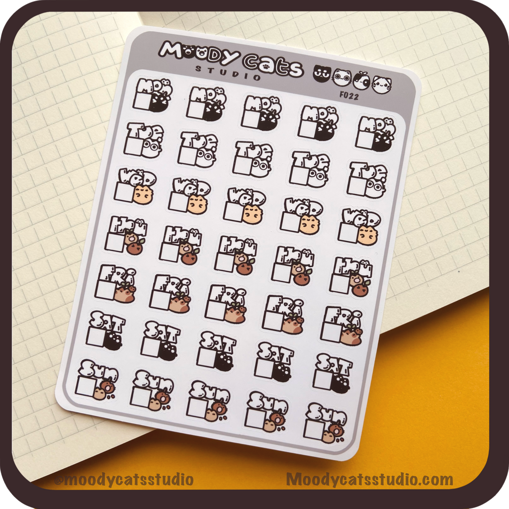 Sticker Sheet of undated days of the weeks