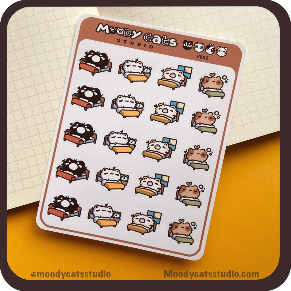 Sticker Sheet of Cats waking up